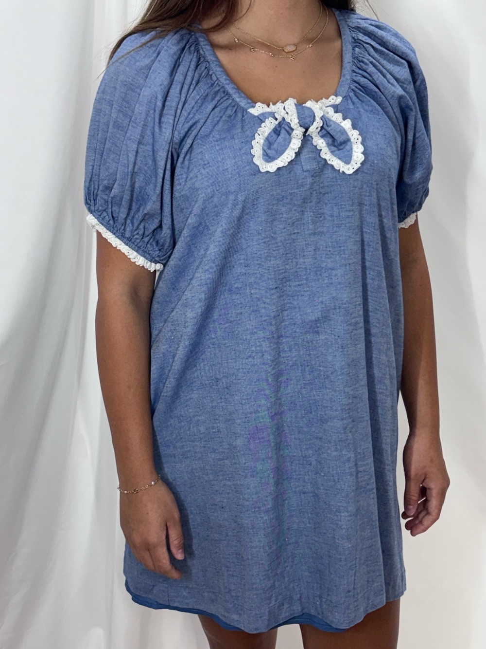 Tuckernuck Pomander Place Luca Blue Cotton Dress Puff Sleeves Small Oversized